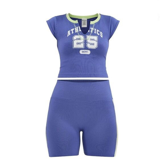 Seamless Crop Top & High-Rise Biker Shorts Graphic 2-Piece Set 2-Pack Size M - Picture 3 of 10